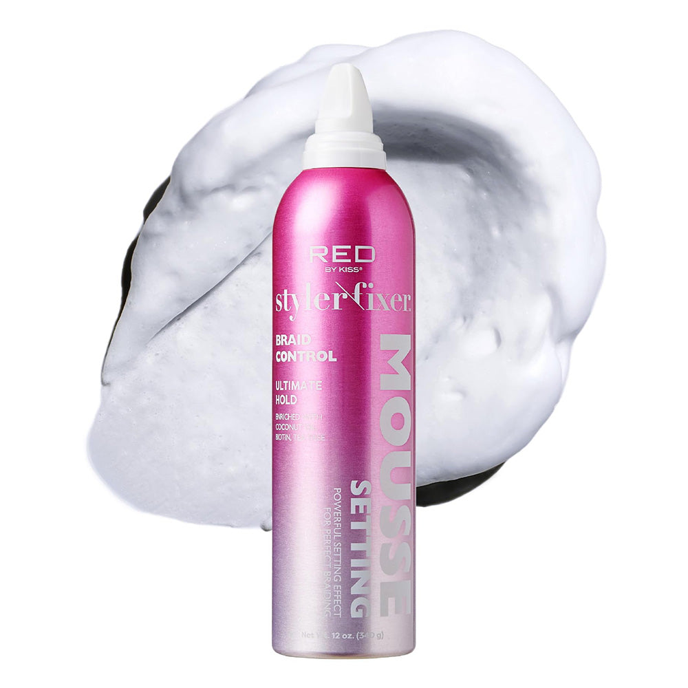 Kiss Red Styler Fixer Hair Setting Mousse Braid Control for Braids Edges and Protective Styles 12Oz (340g)